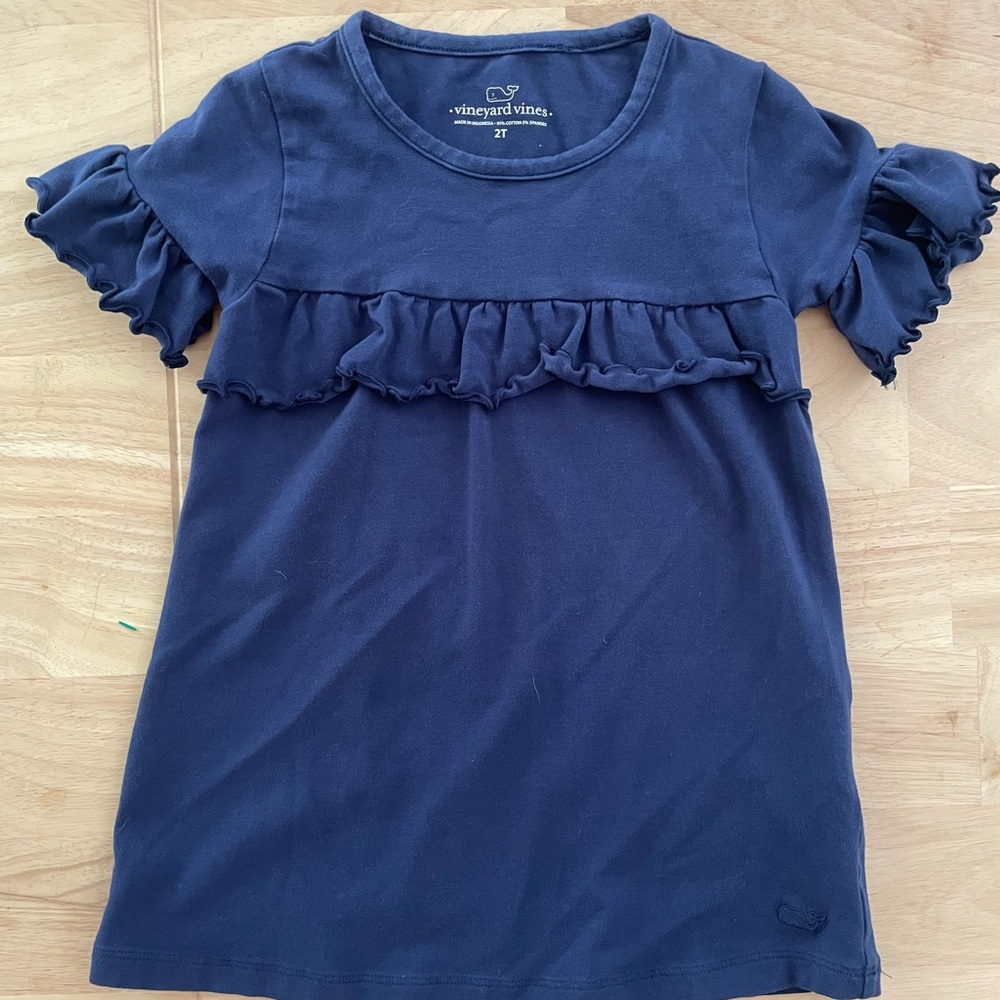 Vineyard Vines Kids Navy Ruffle Tee